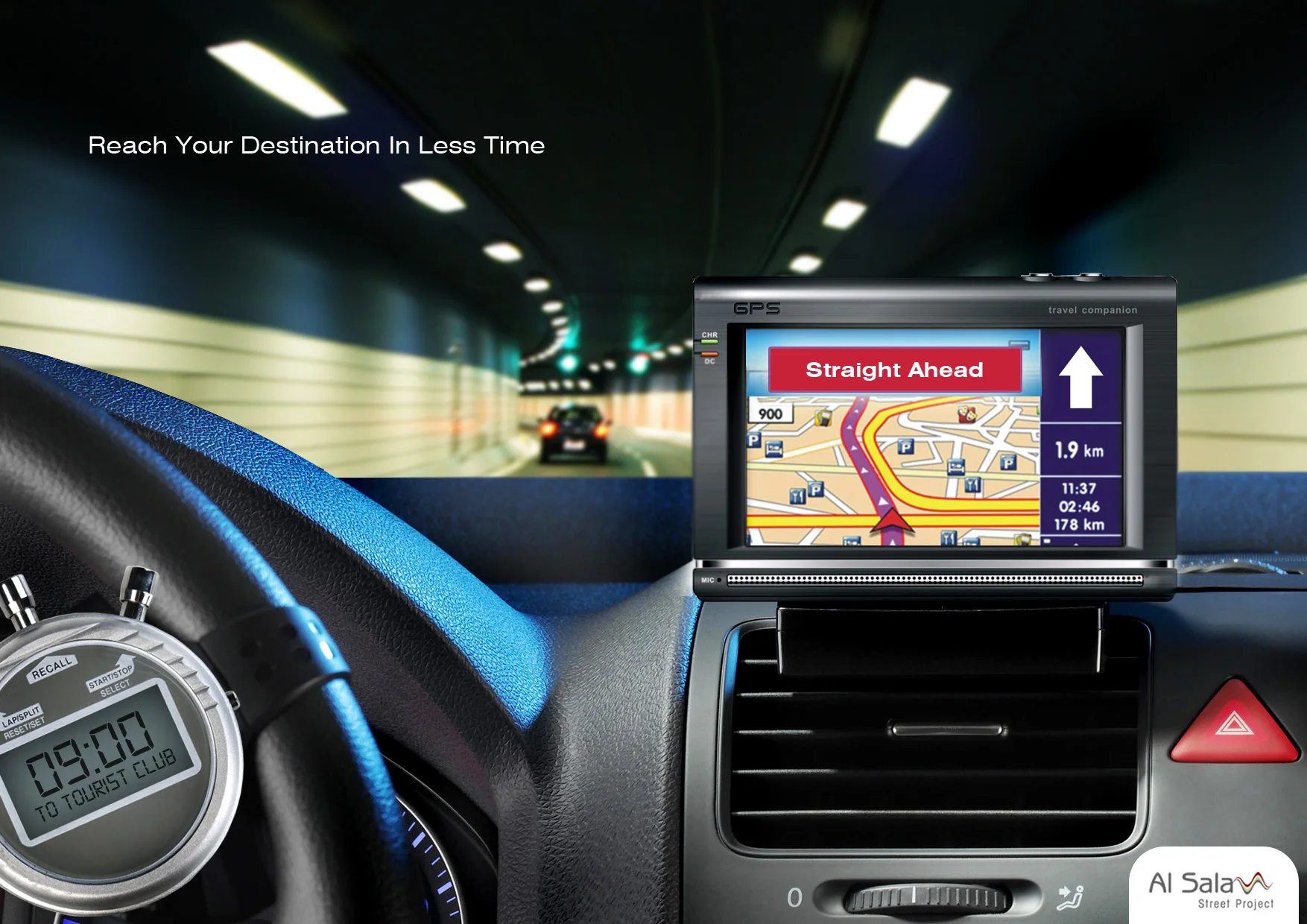 The route on a car screen