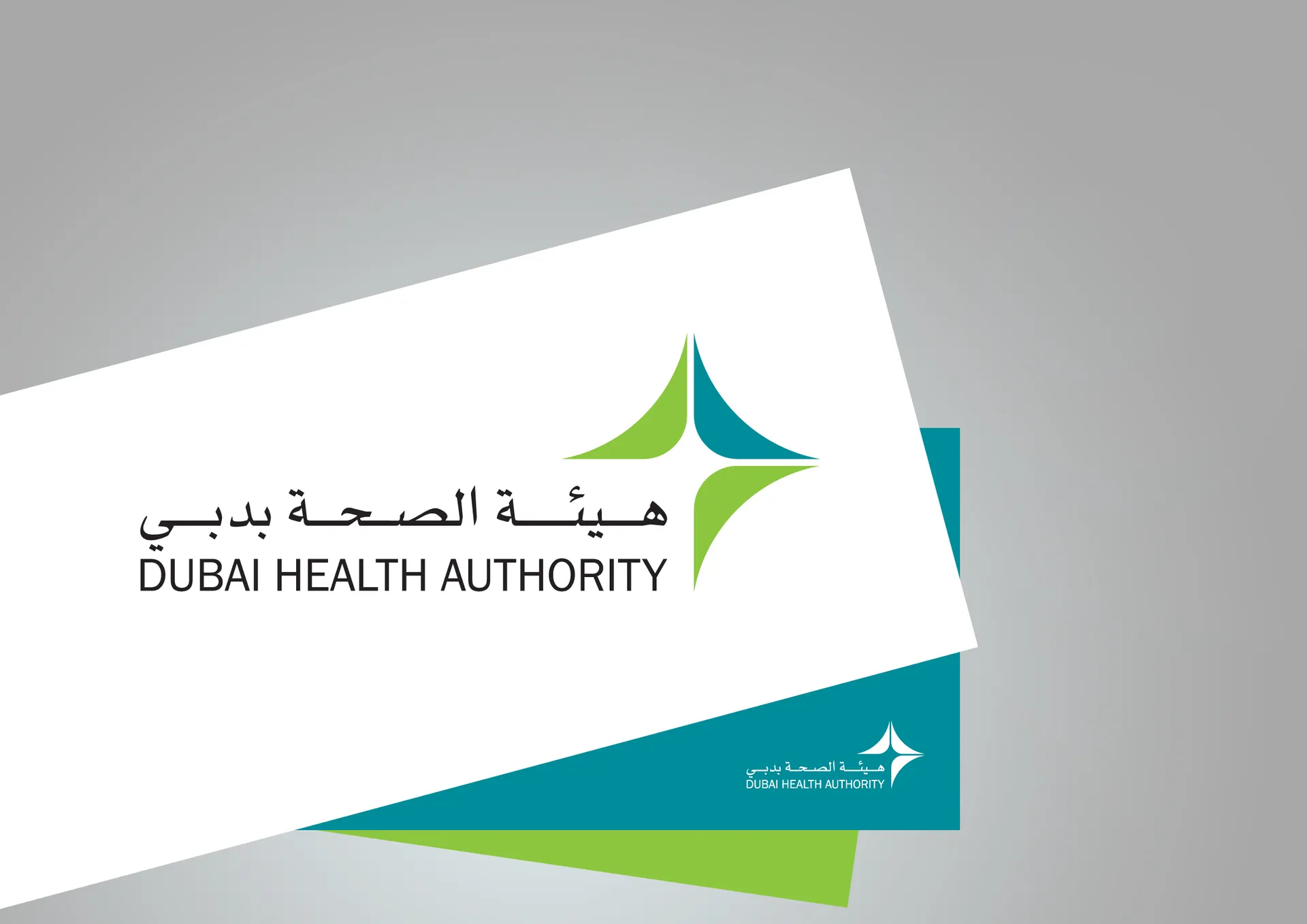 The logo in two colours on a white card, and in white on a turquoise card
