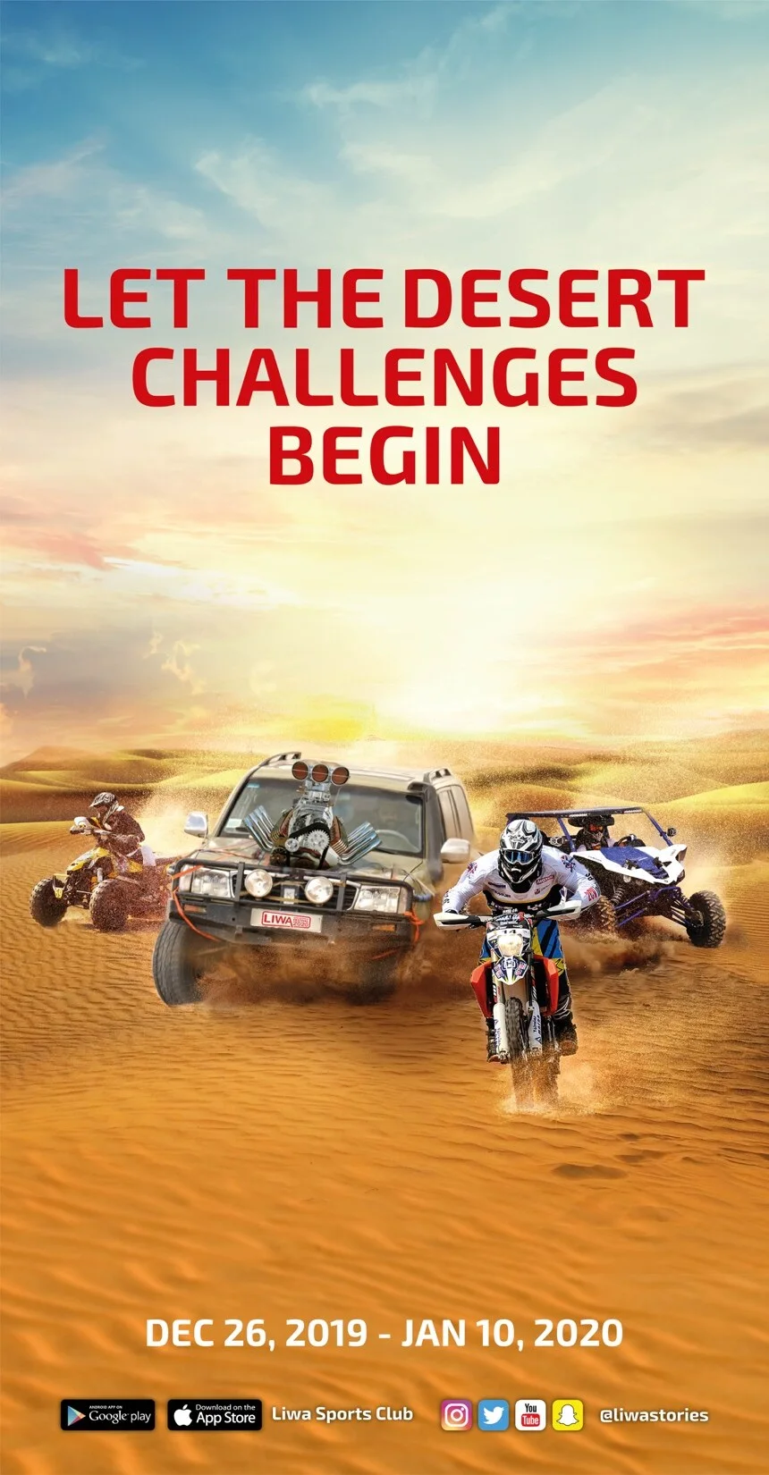 Poster: Let the desert challenges begin, over the key visual